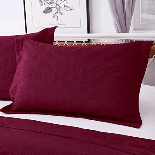 Oliven Standard Pillow Shams Set of 2,100% Breathable Soft Microfiber Embossed Envelop Closure Pillowcases 20"x26"-Burgundy - Thumbnail 3