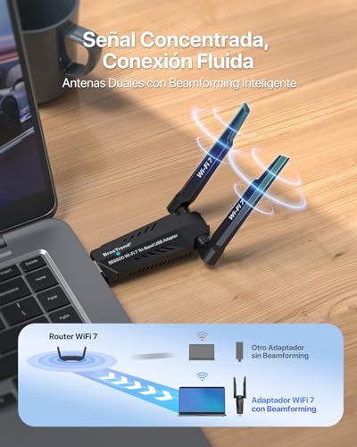 BrosTrend Wi-Fi 7 USB WiFi Adapter for PC, BE6500Mbps Tri-Band 6GHz+5GHz+2.4GHz WiFi Antenna PC Long Range, USB 3.0 Wi-Fi Receiver, Compatible with Windows 11/10, 4K-QAM, 160MHz, OFDMA, WPA3