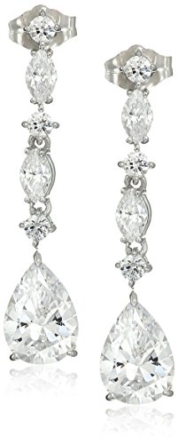 Platinum Plated Sterling Silver Swarovski Zirconia Multi shape Drop Earrings