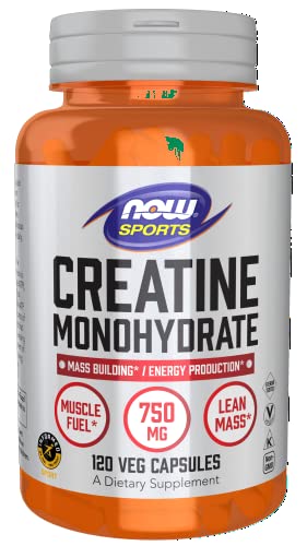 NOW Foods Sports Nutrition, Creatine Monohydrate 750 mg, Mass Building*/Energy Production*, 120 Veg Capsules