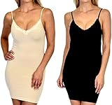 Patricia Lingerie Women's Shapewear Microfiber Stretch Control Slip Dress 2 Pack Black/Nude X-Large