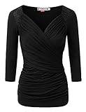 Vivalace Womens 3/4 Sleeve V Neck Cross front Drape Chic Lace T Shirts