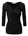 Vivalace Womens 3/4 Sleeve V Neck Cross front Drape Chic Lace T Shirts