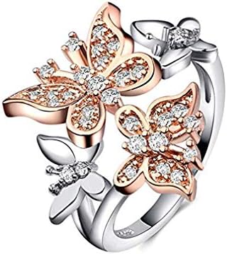 Windoson Double Butterfly Silver Diamond Ring Crystal Bride Rings Party Wedding Jewelry Gift for Women Girls (10, Silver)