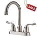 Hotis Commercial Two Handle Stainless Steel Brushed Nickel Bathroom Faucet, Lavatory Bathroom Faucets Without Pop-Up Drain
