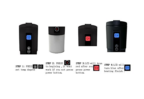 Puncia 12V Electric Smart Car Travel Coffee Mug On the Go with Temp Display and Control (Black) - Thumbnail 7
