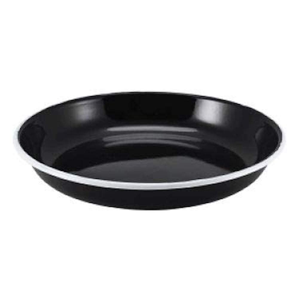 Genware 45620BK Enamel Rice/Pasta Plate, 20 cm, Black with White Rim