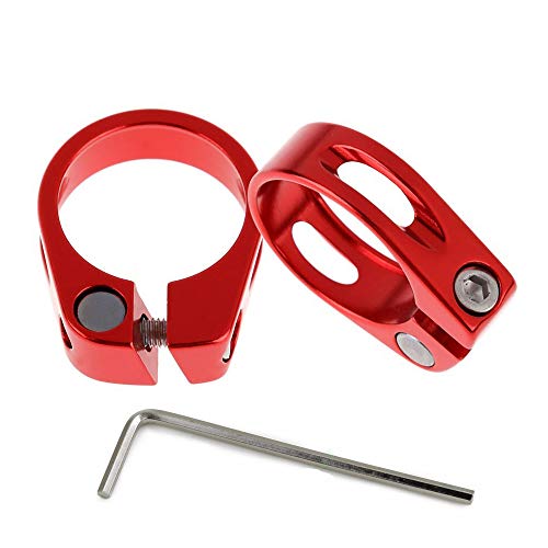 Mantain Bike Bicycle Seat Post Clamp Aluminum Alloy 31.8MM/34.9MM Black/Red with Hex Tool (2 ps 31.8mm R)