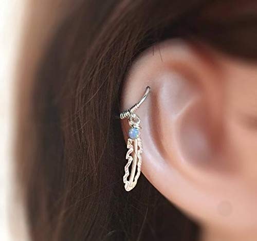 Cartilage Piercing Feather Earring Hoop Helix Opal Earring Gift