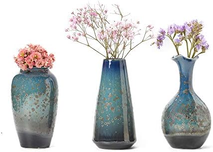 Ceramic Flower Vases Set of three, Particular Design Type of Flambed Glazed,Ornamental Fashionable Floral Vase for House Decor Residing Room Centerpieces and Occasions