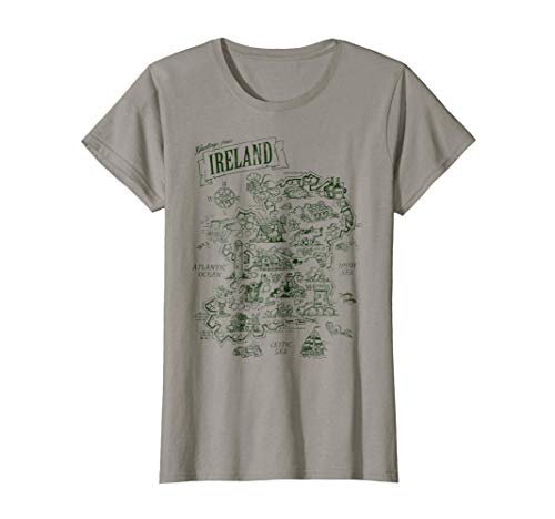 Womens Greetings From Ireland Cartoon Map Vintage Graphic T-Shirt Small Slate