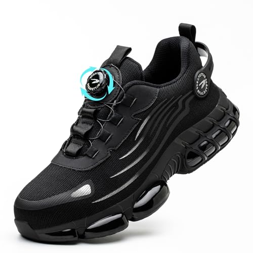 GemChve Safety Shoes Men Women Lightweight Breathable Sneakers Non-Slip Safety Shoes with Steel Toe Quick Adjustment of Laces 36-46 EU