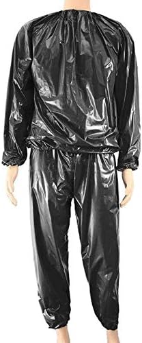 Obiqngwi Fashion Unisex Sweat Sauna Exercise Gym Fitness Weight Loss Suit Top Pants Clothing Set - Black L