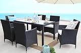 Baner Garden 7 Pieces Outdoor Furniture Complete Patio PE Wicker Rattan Garden Dining Set, Full, Black