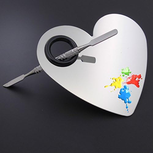 Professional Heart Shape Stainless Makeup Mixing Palette Spatula Tool Foundation Shades Nail-art Cosmetic Artist Eye Shadow Makeup (Silver) by DAXUN
