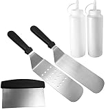 Broilmann Grill And Griddle Spatula Barbecue Tools Set (5 Piece),1 Chopper Scrapper + 2 Liquid Dispensers+ 2 Spatulas, Fits Blackstone Grill, Camp Chef Flat Top Grill And Other Grills