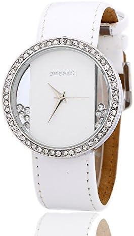 Fashion Elegant Leisure Diamond Women's Vacuum plating 3AMT Waterproof Wristwatch Genuine leather - White
