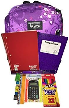 Girls Purple School Backpack with School Supply set - Bundle of 12 items.