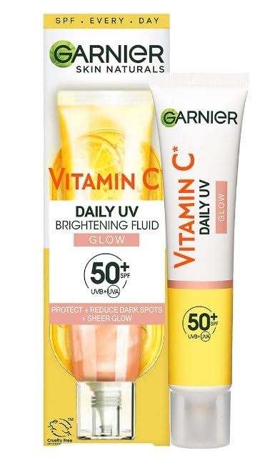 Garnier Vitamin C Daily UV, Invisible Brightening Fluid, SPF50+, Prevents + Corrects Sun Damages, Face & Neck, For all skin types, Cruelty Free, Vegan, 40ml