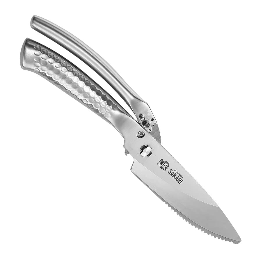 MITSUMOTO SAKARI Japanese Multipurpose Stainless Steel，Silver Titanium Plating Sharp Scissors Heavy Duty, 4.7 inch Professional Kitchen Scissors Poultry Shears for Chicken, Meat, Bone, Fish