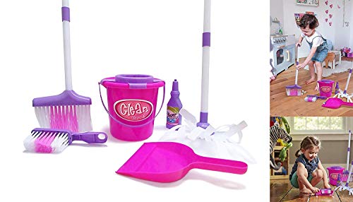 Complete Cleaning Set - Adorable Kids Housekeeping Clean Tool Kit - Pail, Dust-Brush, Broom, Mop, Pan, and Much More! Be Mommy's Little Helper Holidays - Girl Toys...