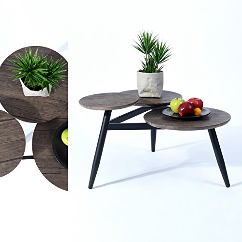 Aingoo Small Coffee Table Round Mid Century Vintage Steel Frame Side Table End Table for Living Room Brown