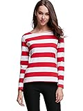 HuHot Women's Long Sleeve Boat Neck Striped Relax Fit Christmas Tee Shirts