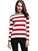 HuHot Women's Long Sleeve Boat Neck Striped Relax Fit Tee Shirts Large HS6447-5, Red