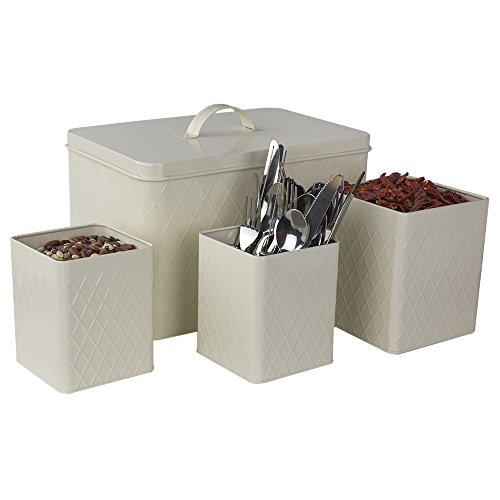 Home Basics CS47554 Trellis Tin, Ivory Bread Box, One Size