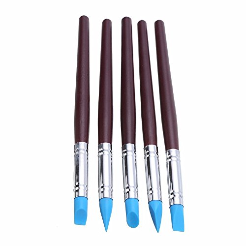 Gimiton 5PCS Clay Color Shapers Clay Sculpting Tools Rubber Tip Paint Brushes Wood Shank Modeling Wipe Out Tools for Sculpture Pottery (5pcs/Rubber Brush) - Thumbnail 2