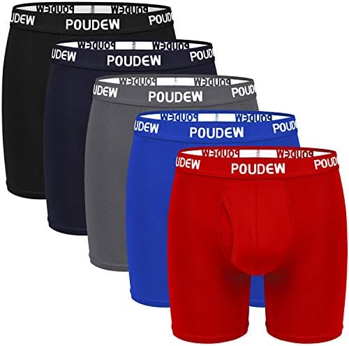 Poudew Men’s Underwear 6 Inches Mesh Boxer Briefs, Tagless Mens Boxer Briefs Underwear with Pouch, 5 Pack