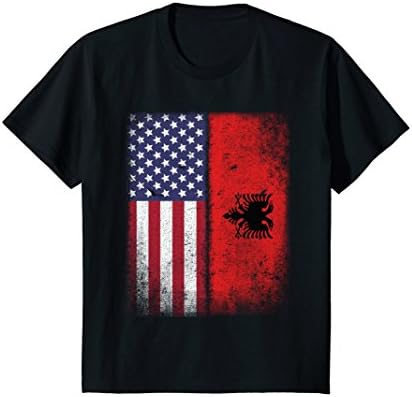 Kids Albanian American Flag T-shirt Albania 12 Black