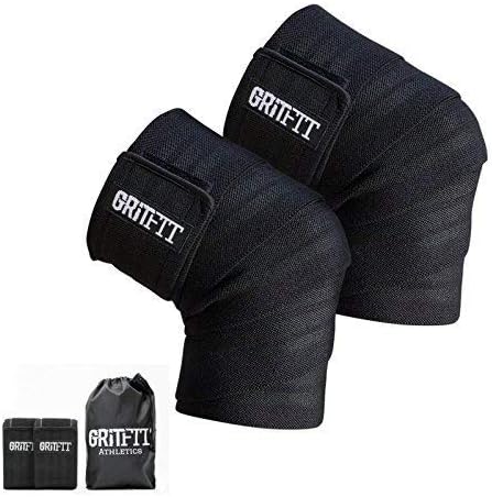 GRITFIT Athletics Knee Wraps (Pair), Knee Compression Sleeve- for Squats, Powerlifting, Weightlifting, Crosstraining, Workouts & Fitness. Knee Strap for Men & Women- Bonus Carry Bag & 3 Workouts