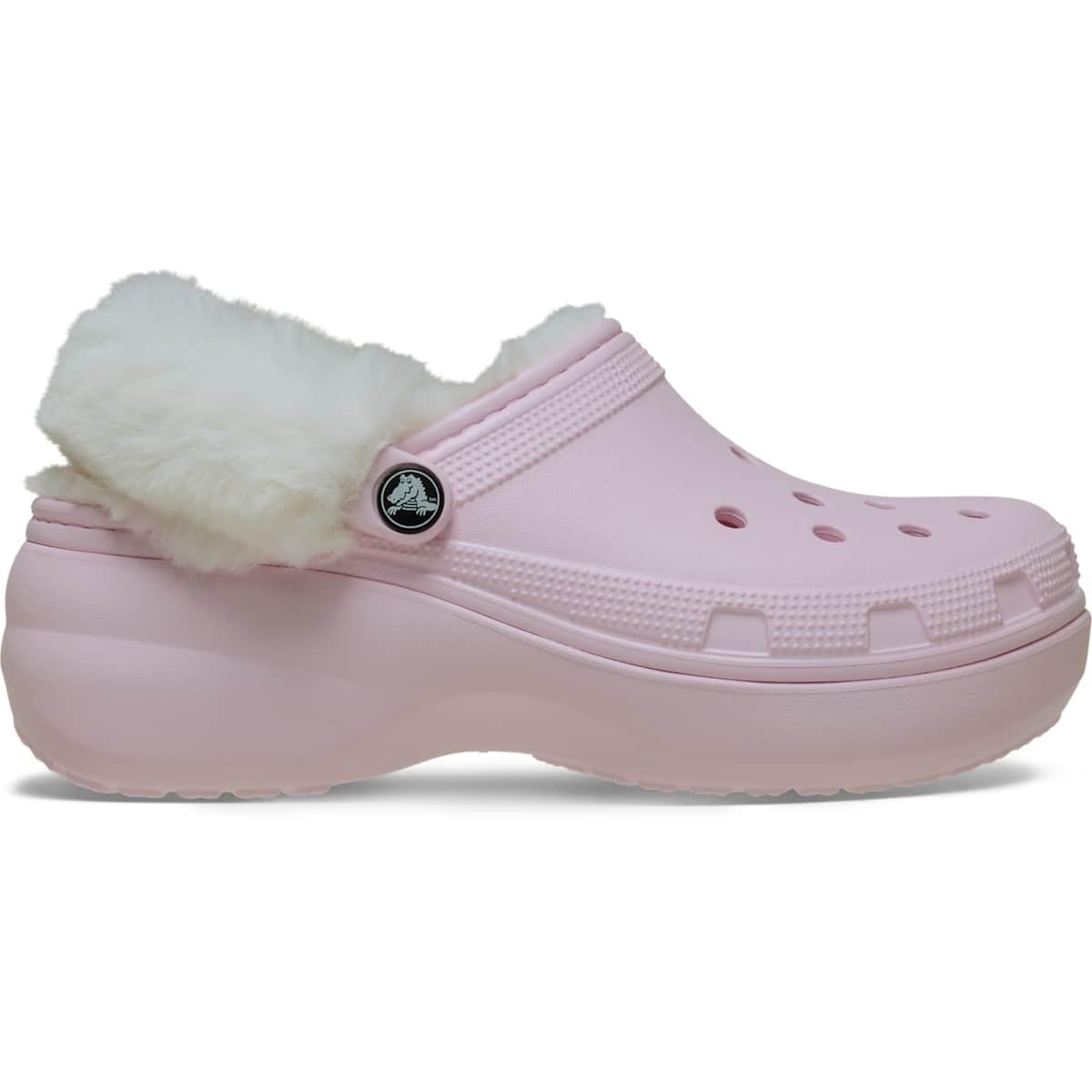 Crocs Women's Classic Platform Fuzz-Lined Clogs, Fuzzy Slippers, Pink Milk, 11 Image