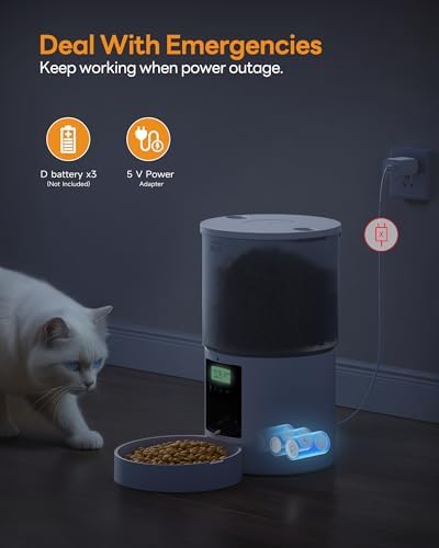 Futterautomat Katze Katzenfutter Automat mit Timer: Futternapf mit Automatic Futterautomat 4L - 10s-Ruf zum Essen - Trockenfutter Futterspender Automatisch für Katze und Hund Weiß