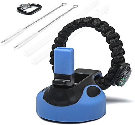 MORLA Straw Lid/Cap for Hydro Flask Wide Mouth Sports Water Bottle with Paracord Handle.(Blue/Black)