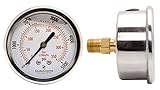 2-1/2" Liquid Filled Pressure Gauges - Stainless Steel Case, Brass, 1/4" NPT, Center Back Mount Connection 0-200PSI
