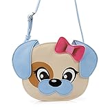 Ava & Kings Little Girl PU Faux Leather Purse Messenger Crossbody or Shoulder Bag for Kids, Teens, Toddlers, Cute Animal Face Designs - Blue Puppy Face Handbag
