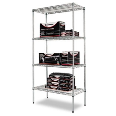 Wire Shelving Starter Kit, Four-Shelf, 36w x 18d x 72h, Silver