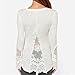 SODIAL(R)Women Fashion Lace Long Sleeve O-neck Gauze Shirts Ladies Graceful Blouse White M