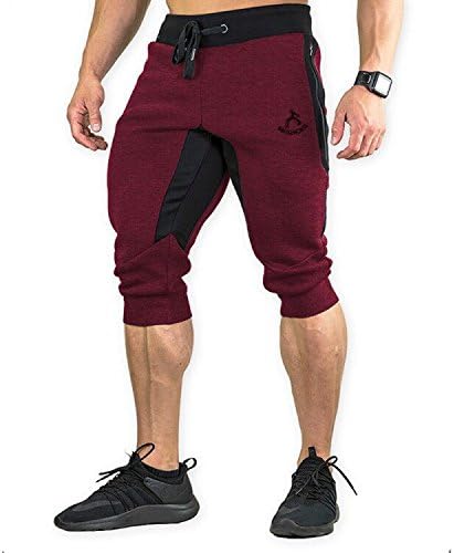 MAIKANONG Men's 3/4 Training Pant Cotton Sweatpants Jogger Pants Tapered Joggers Wine Red,XL