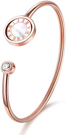 zindov Rose Gold Bracelet IP Plating Gold Bangle Bracelets for Women Stainless Steel Cuff Bracelet Shell Rotated Fashion Jewelry