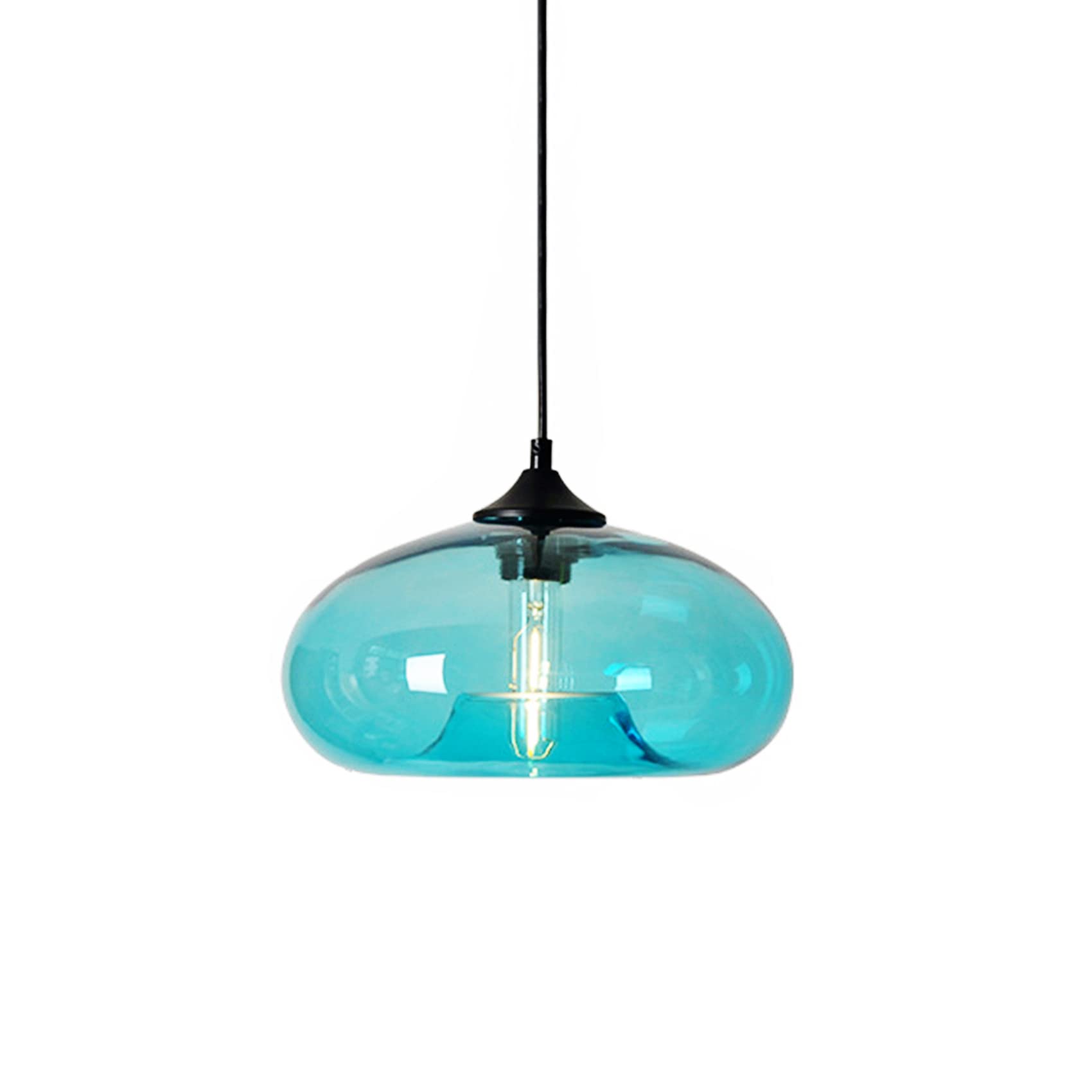 Photo 1 of I-xun - Industrial Shape of Onion Vintage Chandelier E27 Pendant Light Ceiling Lamp Colorful Glass Cage (Light Blue)