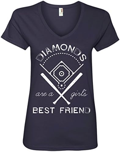 Diamonds Are A Girl's Best Friend Ladies' V-Neck Tee Navy, XX-Large