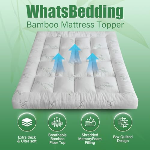 WhatsBedding 5 Inch Memory Foam Mattress Topper King Size for Back Pain Relief, with Cooling Breathable Bamboo Viscose Air Layer, Soft Pillow Top Mattress Topper, 80x78x5in