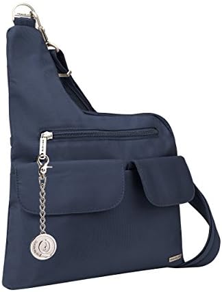 Travelon Anti-Theft Classic Crossbody Bag, Messenger Bag, Handbag, Purse, Metal Charm Keychain (Midnight blue)