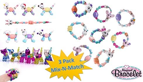 TopNotch Outlet Magical Animal Twister Pet Bracelet - Girls Boys Bracelets (3 Piece) Twisted Pets Necklace - Fun DIY Changeable Pull Apart Toy Beaded Animals - Collectible Playsets for Kids