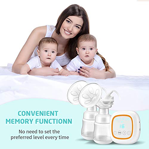 Double Electric Breast Feeding Pumps Pain Free Strong Suction Power Touch Panel with USB Charging Battery LED Display BPA Free