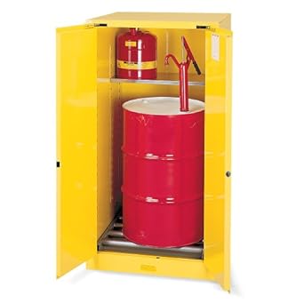 Justrite Sure Grip Ex Vertical Drum Storage Cabinet With Rail Bottom 34x34x65 1 Drum Capacity Manual Closing Doors Yellow Hazardous Storage Cabinets Amazon Com Industrial Scientific