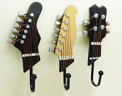Vejaoo Pack of 3 Hooks Towel Coat Wall Rack Hangers Guitar Shape Vintage Resin Hooks 3-Hook